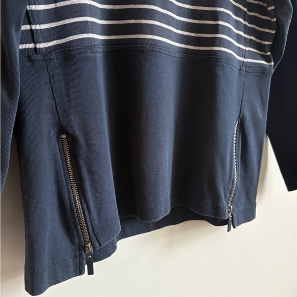 Barbour Navy & White Stripe Side Zip Cotton Pullover Top | Size 6 - Picture 3 of 8